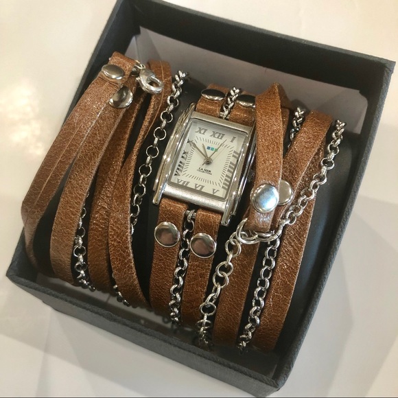 La Mer Watch- Brown Leather & Silver Wrap - Picture 2 of 4